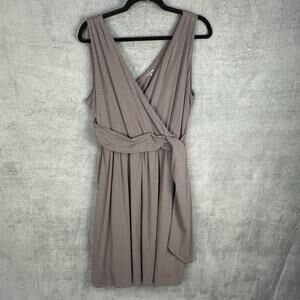 Garnet Hill Dress Womens Medium Brown V Neck Faux Wrap Sleeveless Stretch Resort